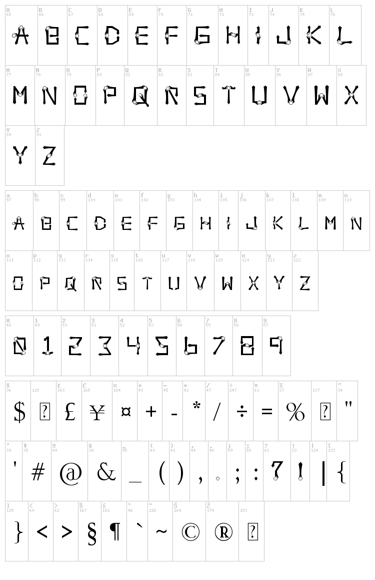 Orbital Sling font map